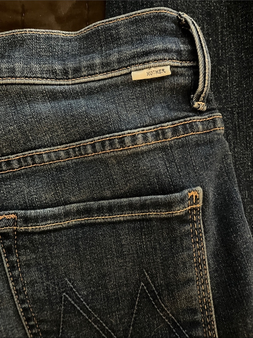 MOTHER Straight-Leg Jeans in Dark Blue with Frayed Hem - Picture 2 of 5